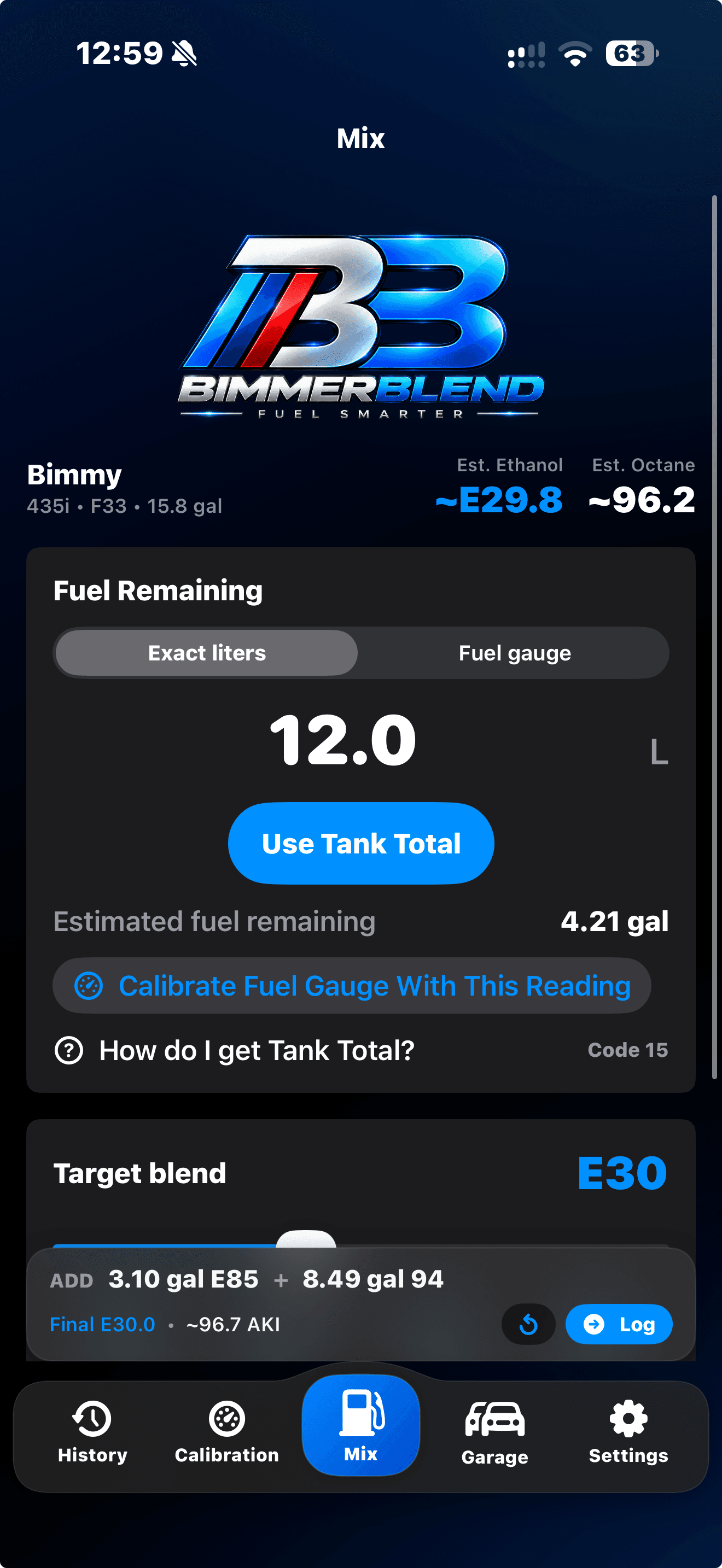 BimmerBlend Mix screen